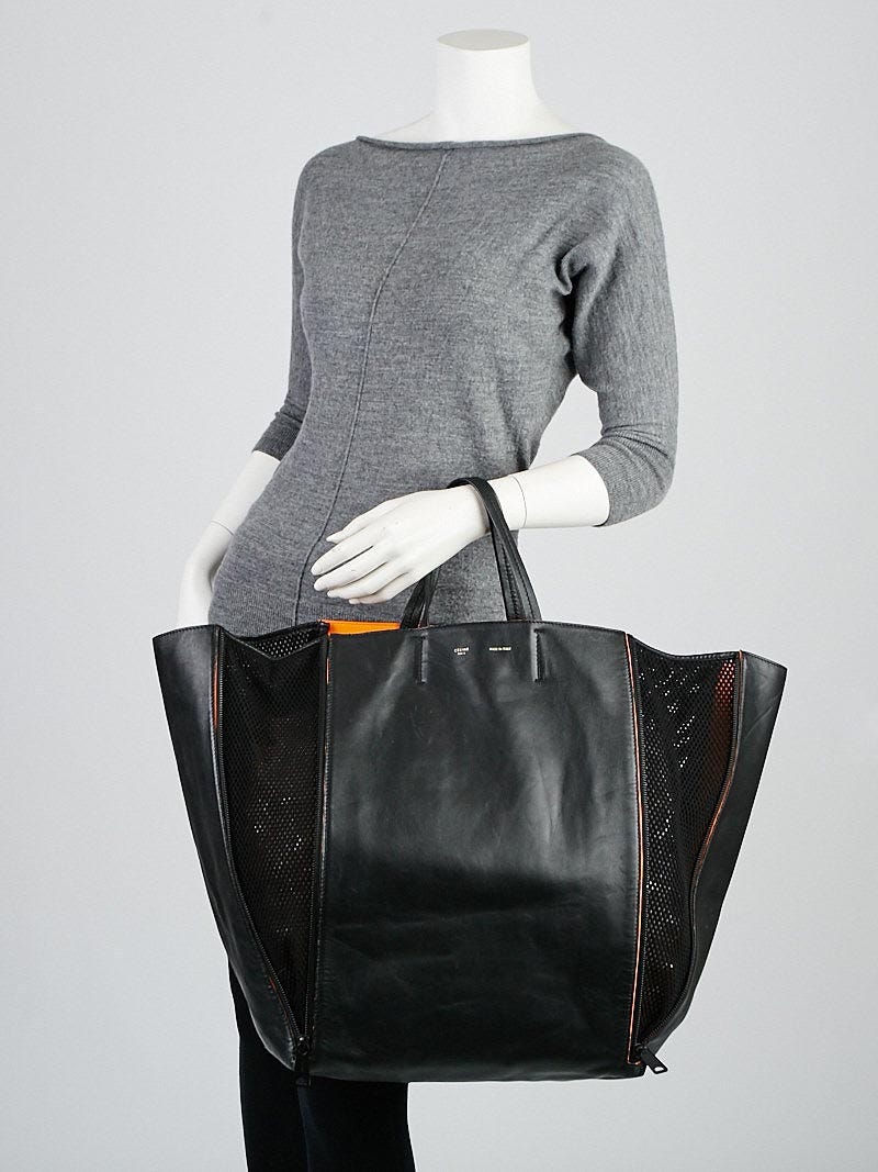 【代引可】 Celine Black Bag Tote Cabas Mesh Zip Gusset Vertical Leather バッグ