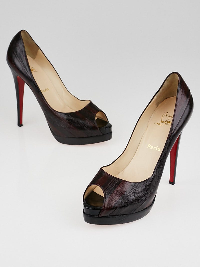 Christian Louboutin Red Eel Skin Peep Toe Pumps Size 10 40.5