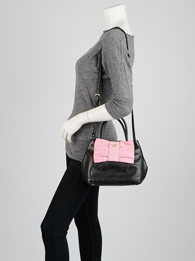 最低価格の Nappa Black/Pink Prada Leather Closet Yoogi's | Bag Bow Fiocco バッグ