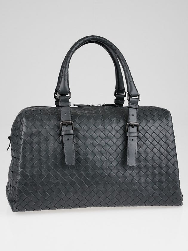 Bottega Veneta Dark Grey Intrecciato Woven Nappa Leather New Boston Medium Top Handle Bag