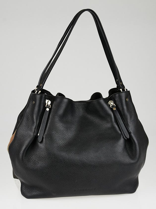Burberry Black Leather and House Check Canvas Medium Maidstone Tote Bag
