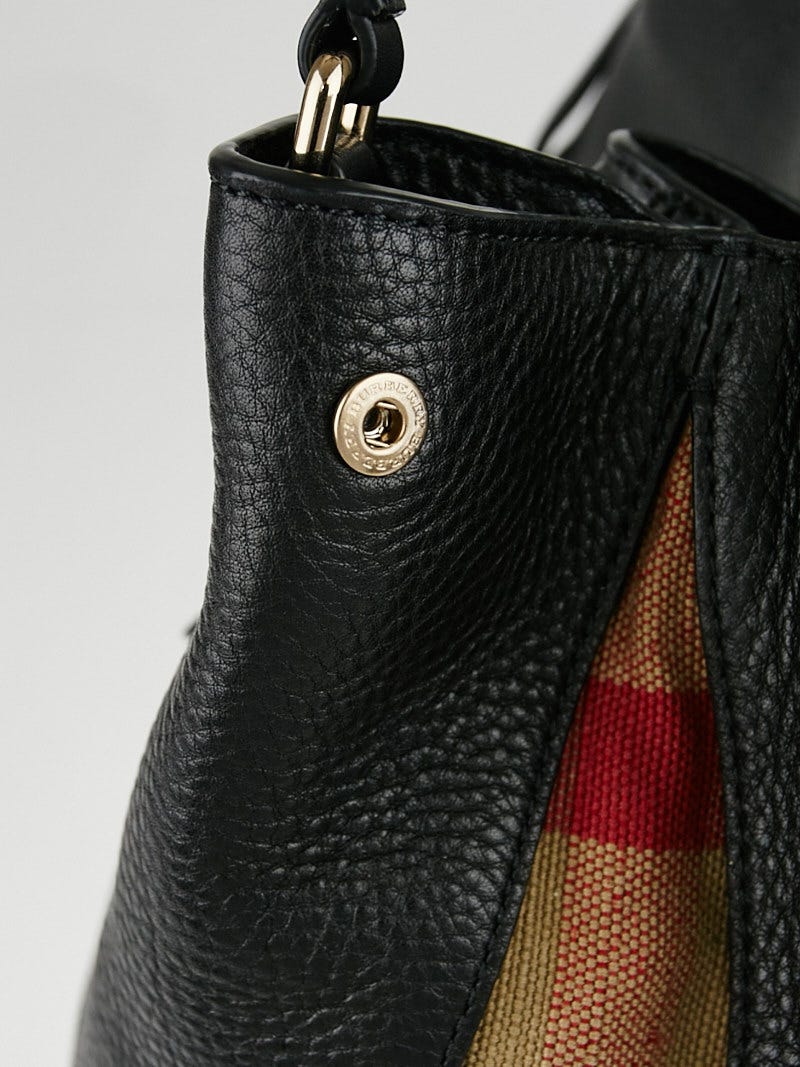 Burberry women's medium maidstone top leather y canvas handbag black