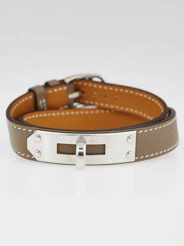 Hermes Etoupe Swift Leather and Stainless Steel Kelly Double Tour Watch Strap