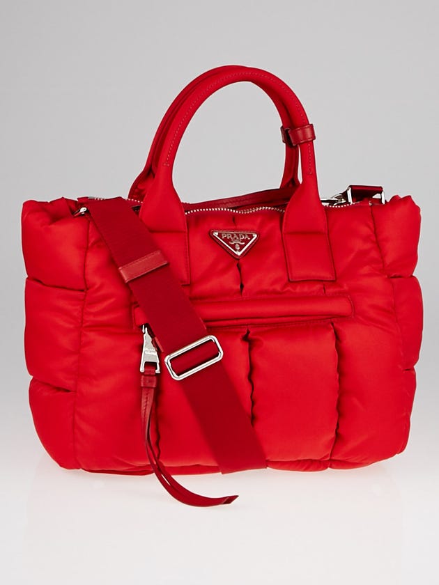 Prada Red Quilted Puffy Tessuto Nylon Tote Bag
