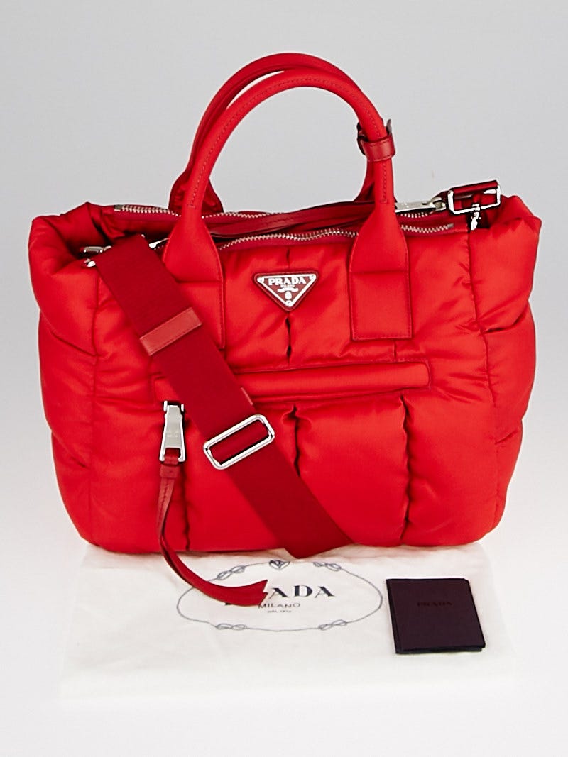 Prada Red Quilted Puffy Tessuto Nylon Tote Bag | Yoogi's Closet