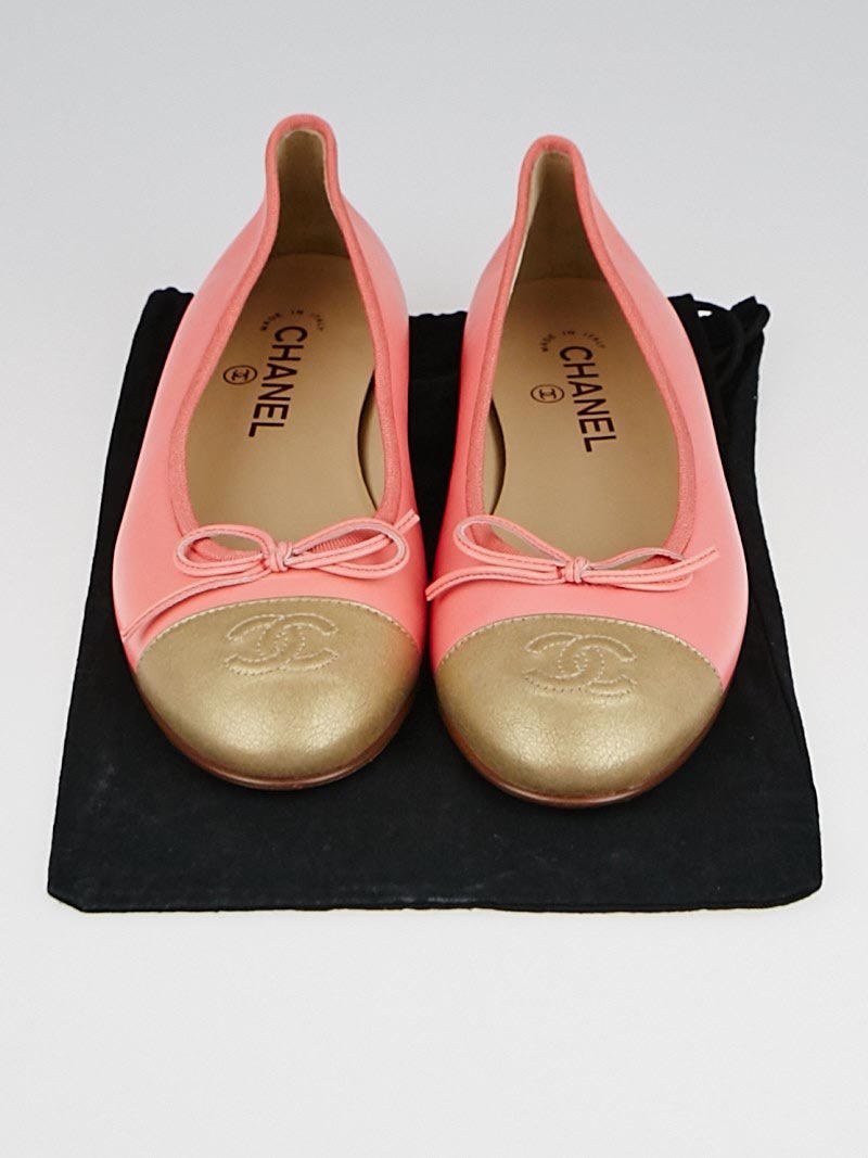 Chanel Pink/Gold Lambskin Leather Cap Toe Ballet Flats 8.5/39 - Yoogi's  Closet