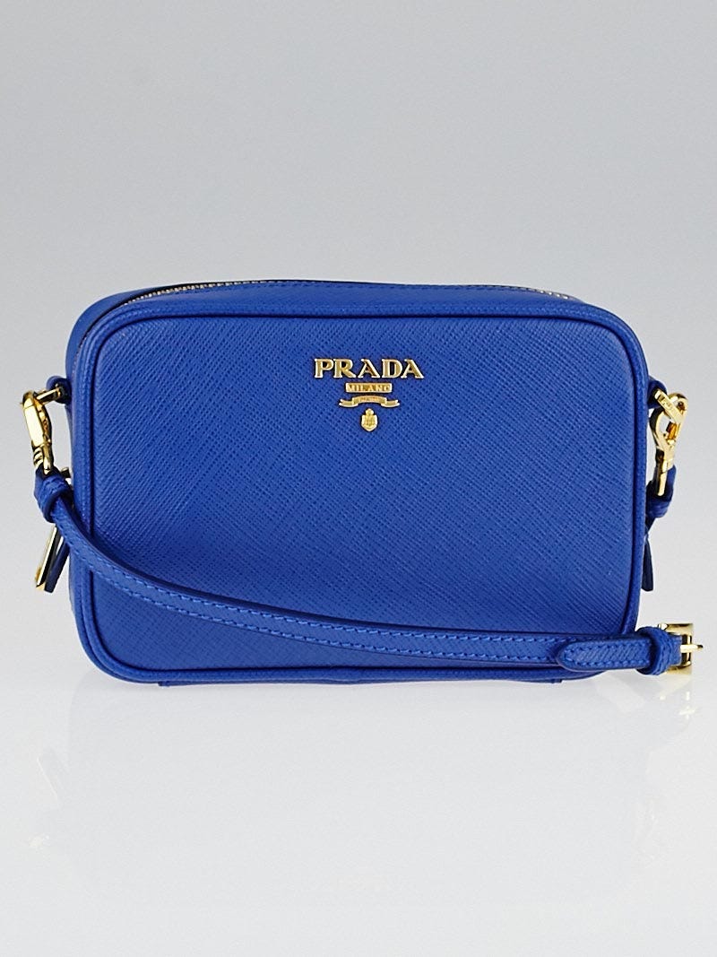 Prada Azzurro Saffiano Leather Crossbody Pochette Bag 1N1674 - Yoogi's  Closet