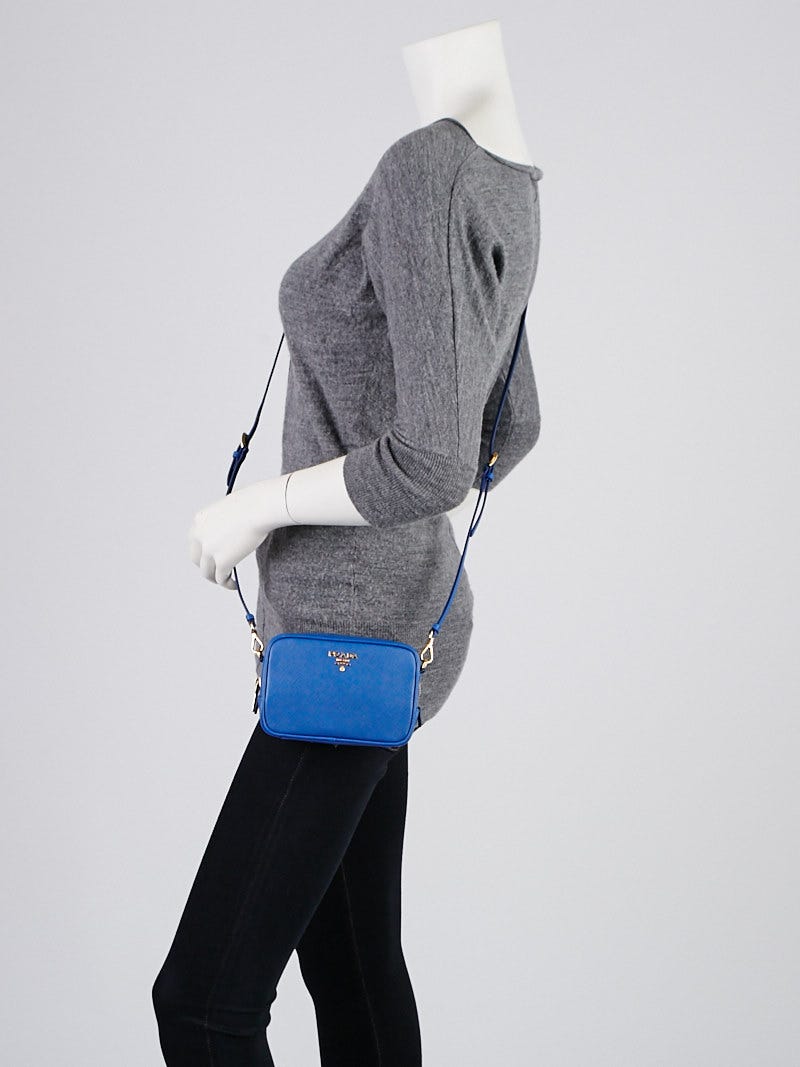 Prada Azzurro Saffiano Leather Crossbody Pochette Bag 1N1674 