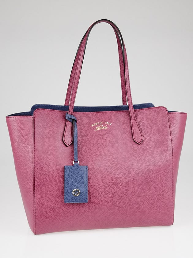 Gucci Peonia/Blue Pebbled Leather Medium Swing Tote Bag