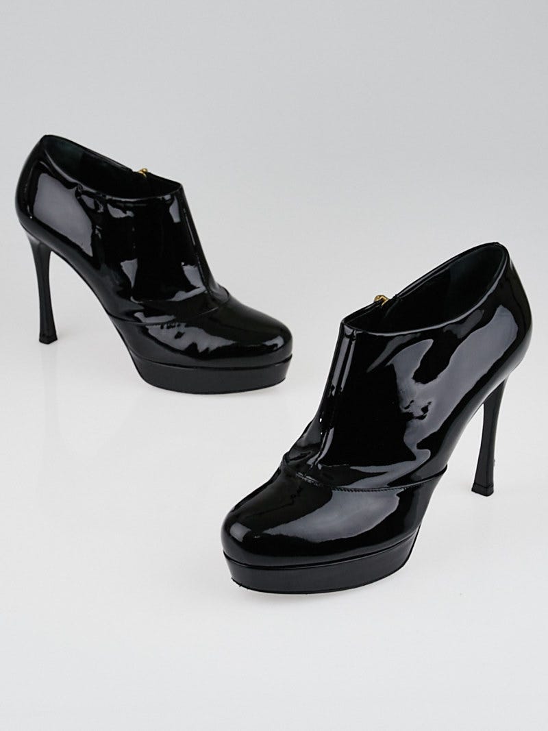 Yves Saint Laurent Black Patent Leather Gisele 80 Booties Size 9.5/40