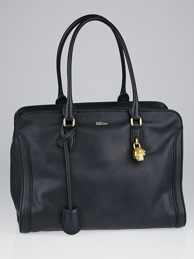 Alexander McQueen Black Calfskin Leather Medium Padlock Zip Tote Bag