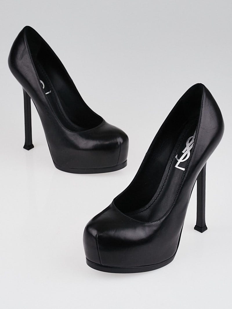 Yves Saint Laurent Black Leather Tribute Too Double-Platform Pumps Size 4/34.5