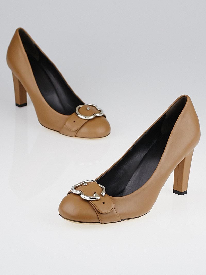 Gucci Beige Leather Interlocking G Buckle Pumps Size 7.5/38