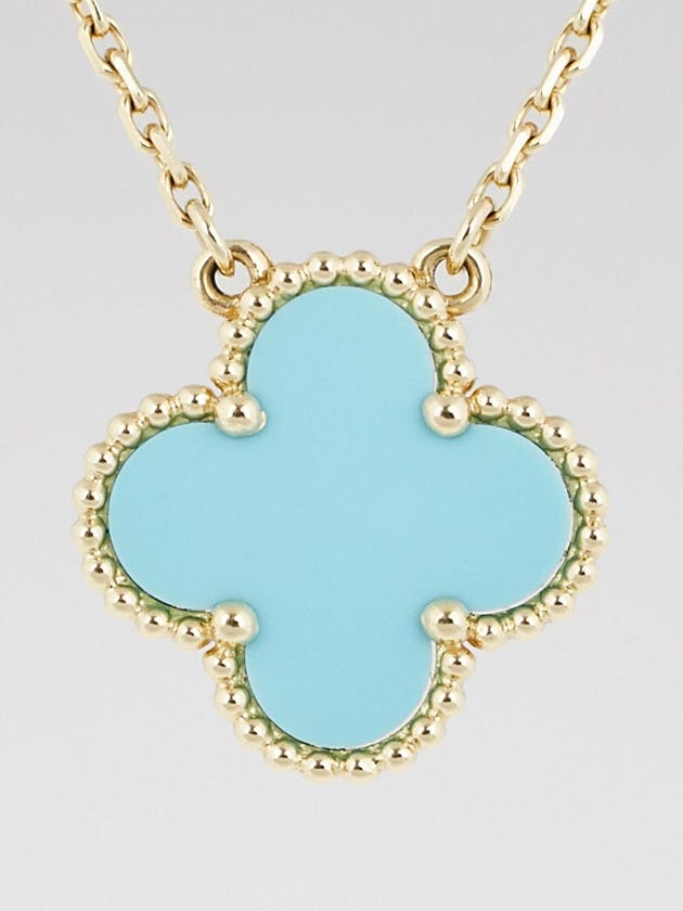 Van Cleef & Arpels 18k Yellow Gold and Turquoise Vintage Alhambra Pendant