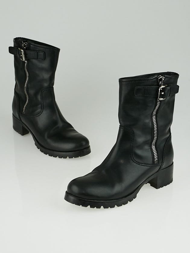 Prada Black Leather Buckle Motorcycle Boots Size 9/39.5
