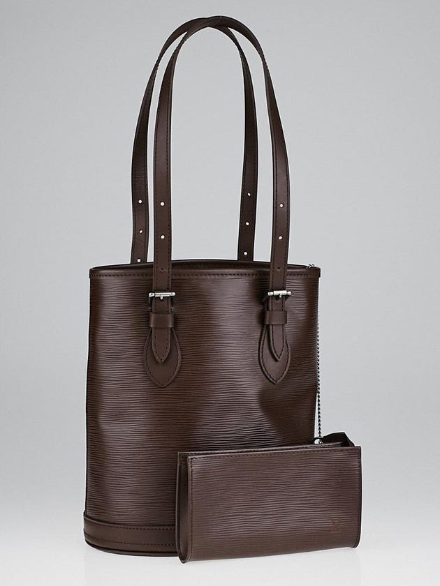 Louis Vuitton Moka Epi Leather Petit Bucket Bag w/ Accessories Pouch