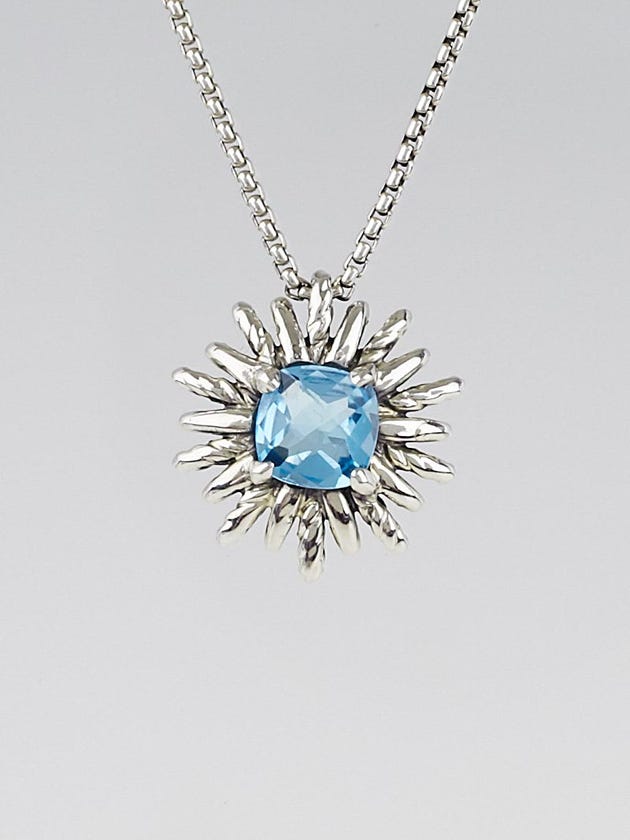 David Yurman Sterling Silver and Blue Topaz Starburst Pendant Necklace