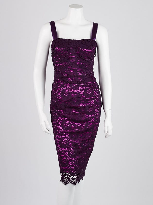 Dolce & Gabbana Purple Lace Sleeveless Dress Size 6/40