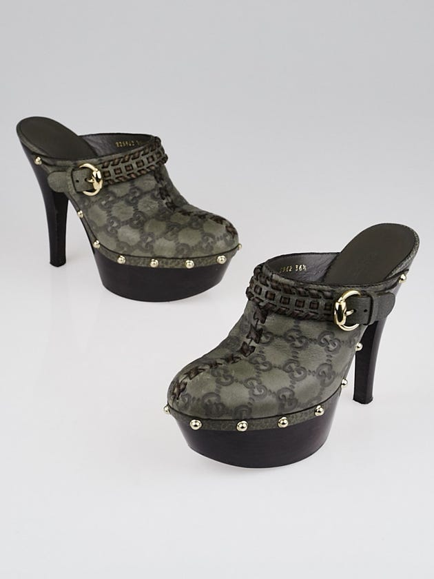 Gucci Grey Guccissima Leather Platform Clogs Size 6/36.5