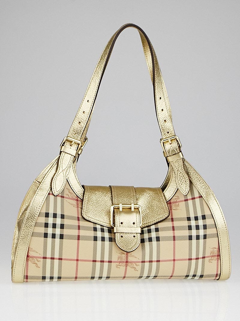 Burberry Classic Haymarket Check/Gold Coated Canvas Satchel Bag