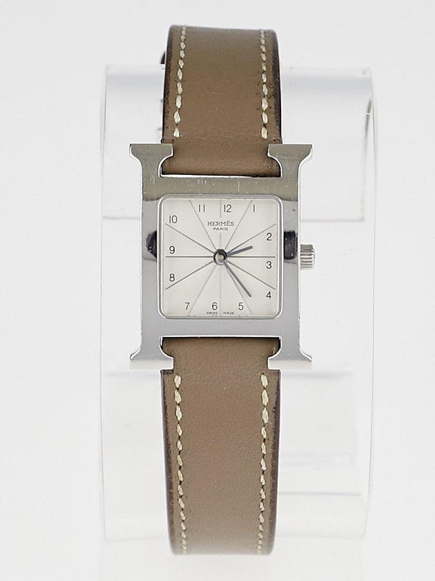 Hermes Etoupe Swift Leather Stainless Steel Heure H PM Quartz Watch
