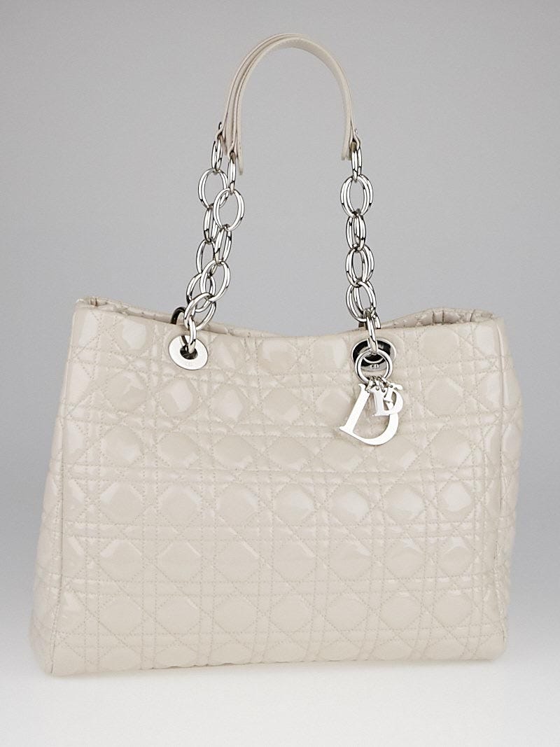Christian Dior Ivory Cannage Quilted Patent Leather Soft Shopping Tote Bag