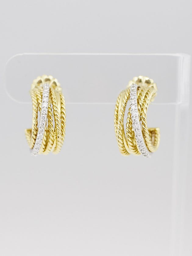 David Yurman 18k Gold and Pave Diamonds Small Crossover Hoop Earrings