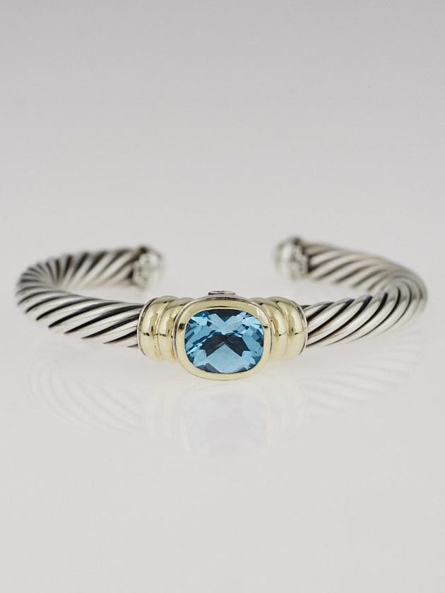 David Yurman 7mm Sterling Silver Cable and Blue Topaz Noblesse Bracelet