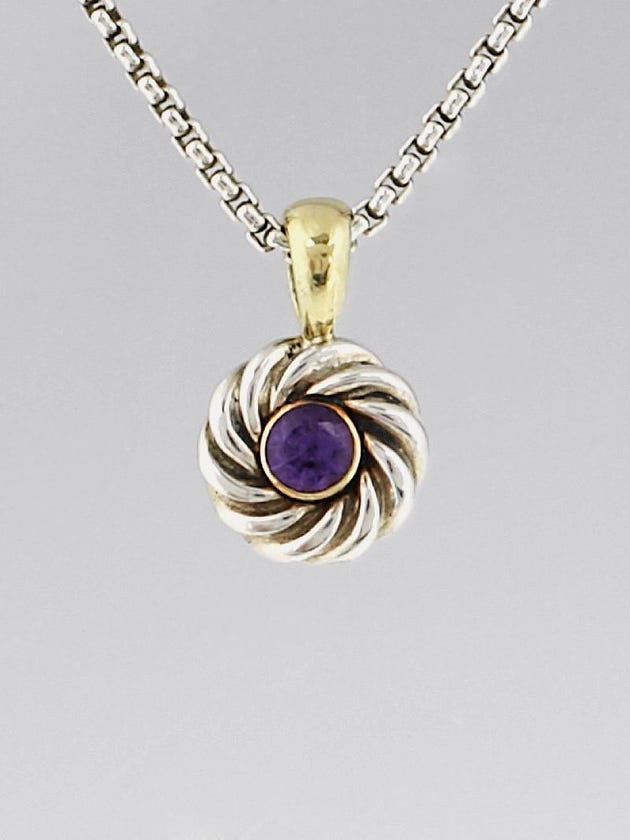 David Yurman Sterling Silver and Amethyst Cookie Pendant Necklace