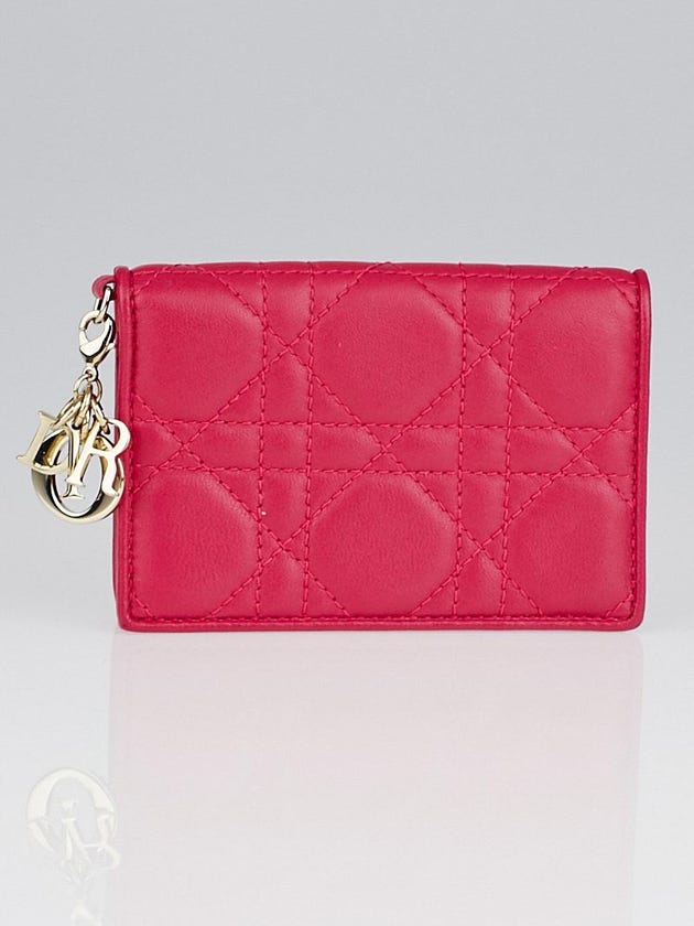 Christian Dior Fuchsia Cannage Quilted Leather Compact Card Case