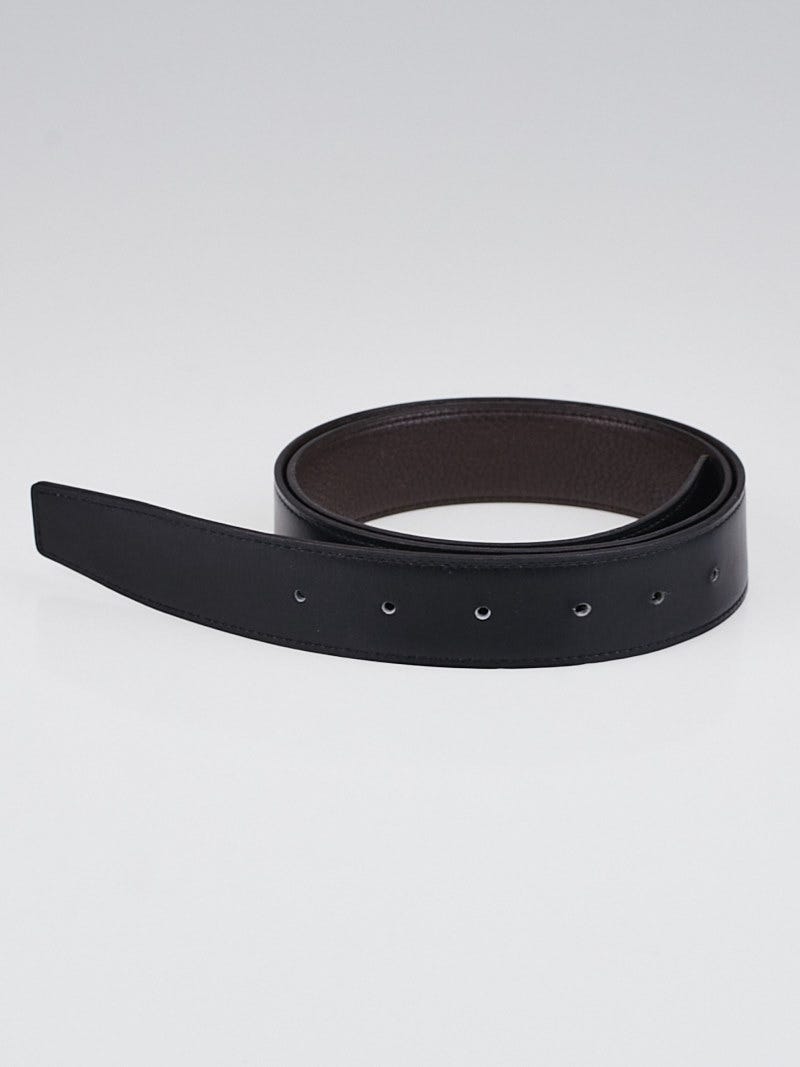 Hermes 32mm Black Box / Chocolate Togo Leather Belt Strap Size 90