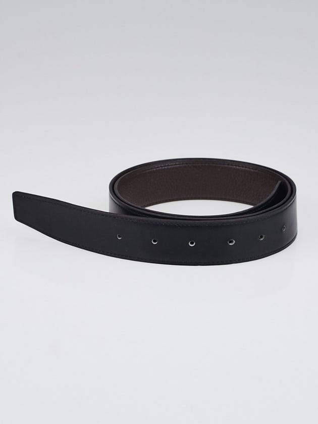 Hermes 32mm Black Box / Chocolate Togo Leather Belt Strap Size 90