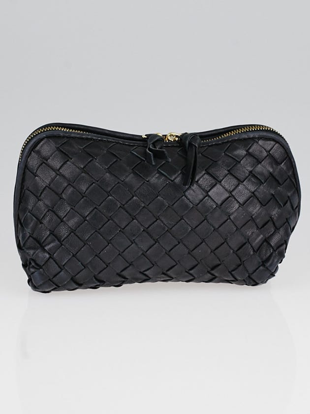 Bottega Veneta Black Intrecciato Woven Nappa Leather Cosmetic Case