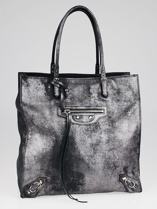 Balenciaga Black Metallic Leather Milky Way Papier A5 Tote Bag