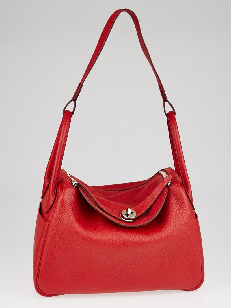 Hermes 30cm Geranium Clemence Leather Lindy Bag