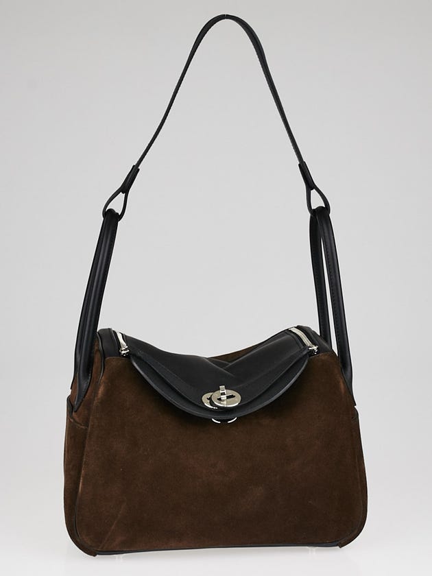Hermes 26cm Black Swift Leather/Brown Suede Lindy Bag