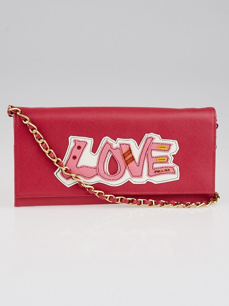 Prada Peonia Saffiano Leather Love Wallet on Chain Clutch Bag 1M1290 Yoogi s Closet