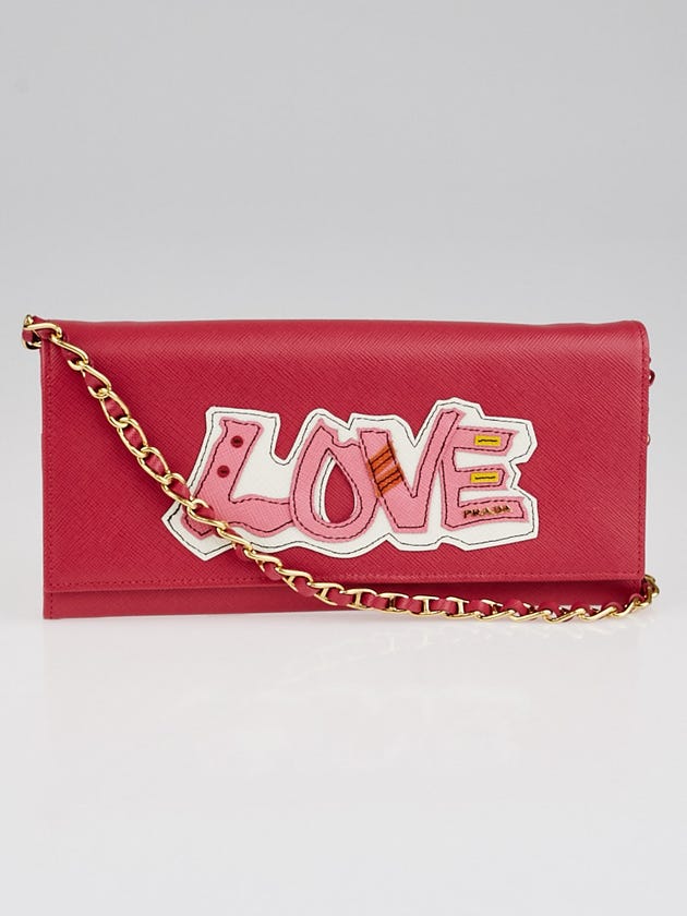 Prada Peonia Saffiano Leather Love Wallet on Chain Clutch Bag 1M1290