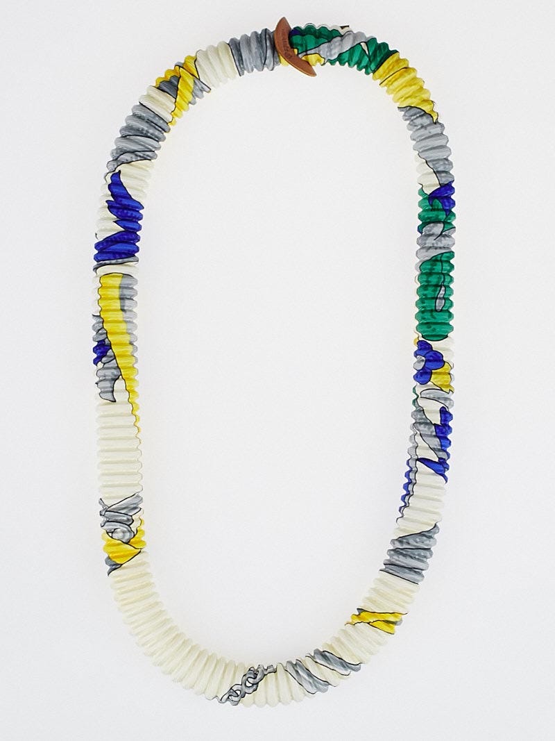 Hermes White Blue Silk Petit H Pleated Short Necklace Yoogi s Closet