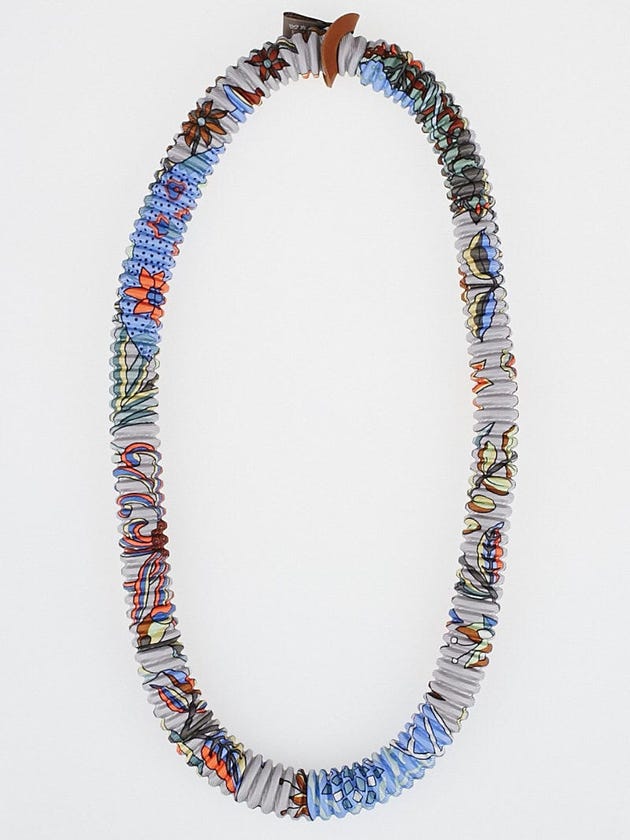 Hermes Blue Silk Petit H Pleated Short Necklace