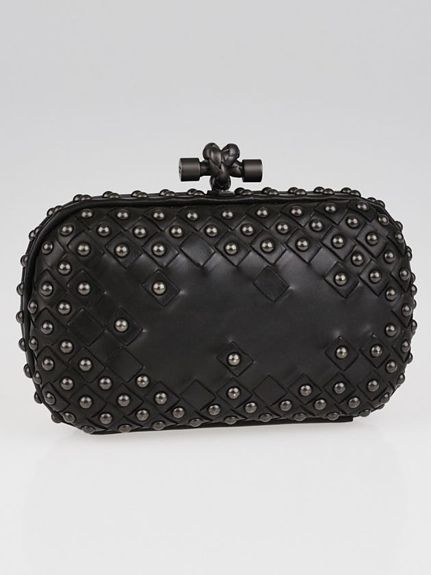 Bottega Veneta Black Lambskin Leather Studded Knot Clutch Bag