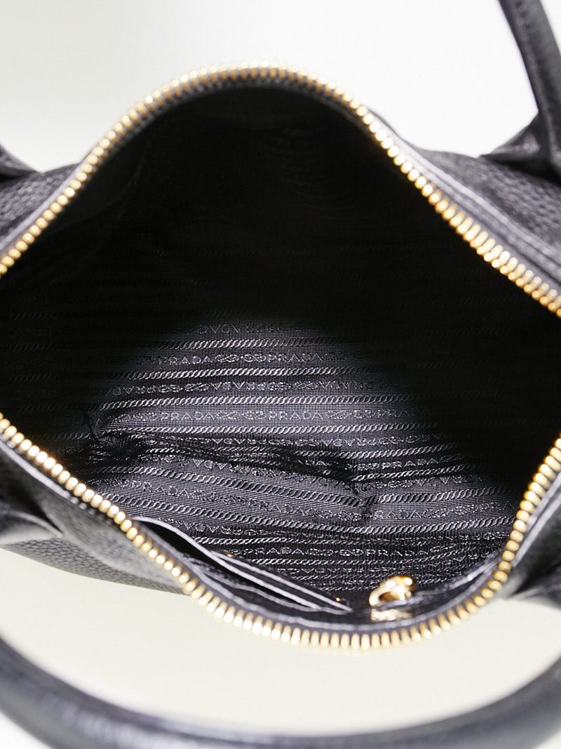Prada Black Vitello Daino Leather Sacca 2 Manici Hobo Bag