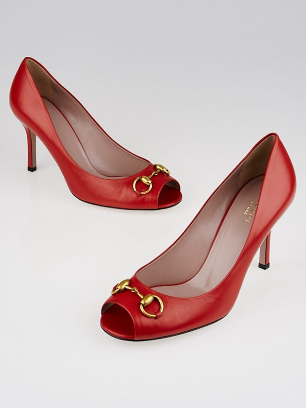 Gucci Red Leather Jolene Peep Toe Pumps Size 9/39.5