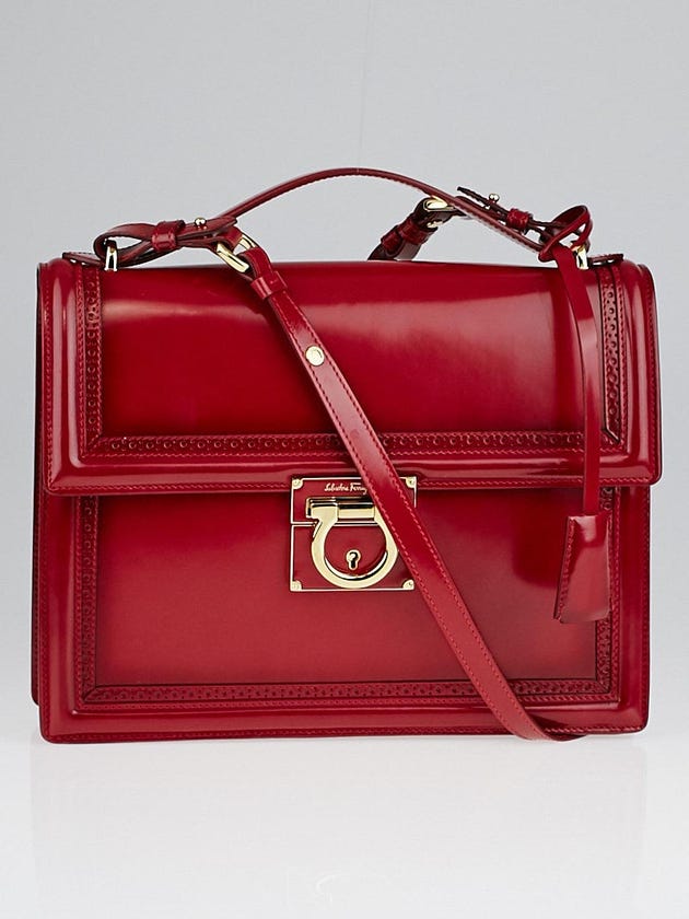 Salvatore Ferragamo Red Calfskin Leather Marisol Crossbody Bag