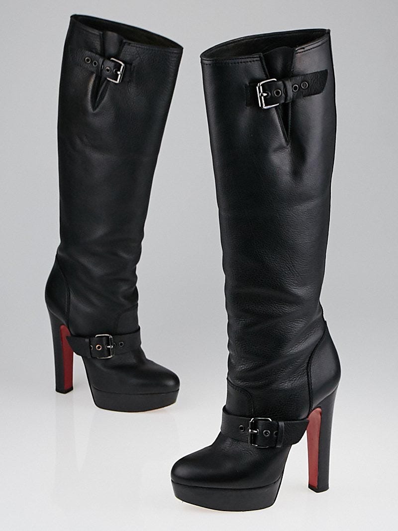 Christian Louboutin Black Leather Lady Platform Knee High Boots