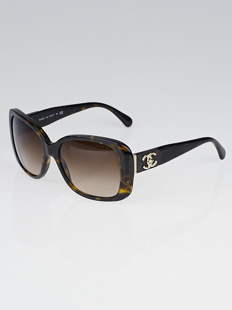 Chanel Black / Grey Leather CC Detail 5234-Q Square Sunglasses Chanel