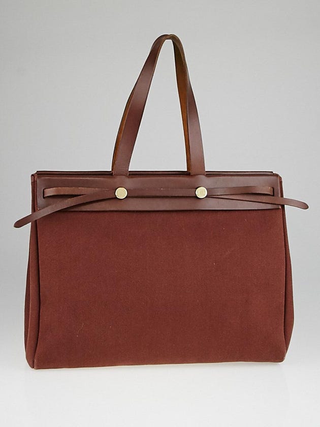 Hermes 40cm Ash Canvas and Vache Calfskin Leather Herbag Cabas MM 2-in-1 Tote Bag