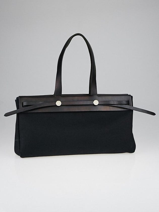 Hermes 40cm Black Canvas and Vache Calfskin Leather Herbag Cabas MM 2-in-1 Tote Bag