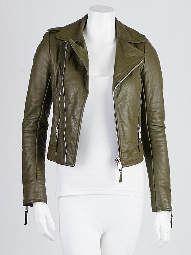 Balenciaga Militaire Lambskin Leather Classic Moto Jacket Size 2/34