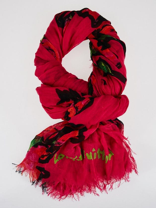 Louis Vuitton Limited Edition Fuchsia Stephen Sprouse Monogram Roses Cashmere/Silk Stole Scarf
